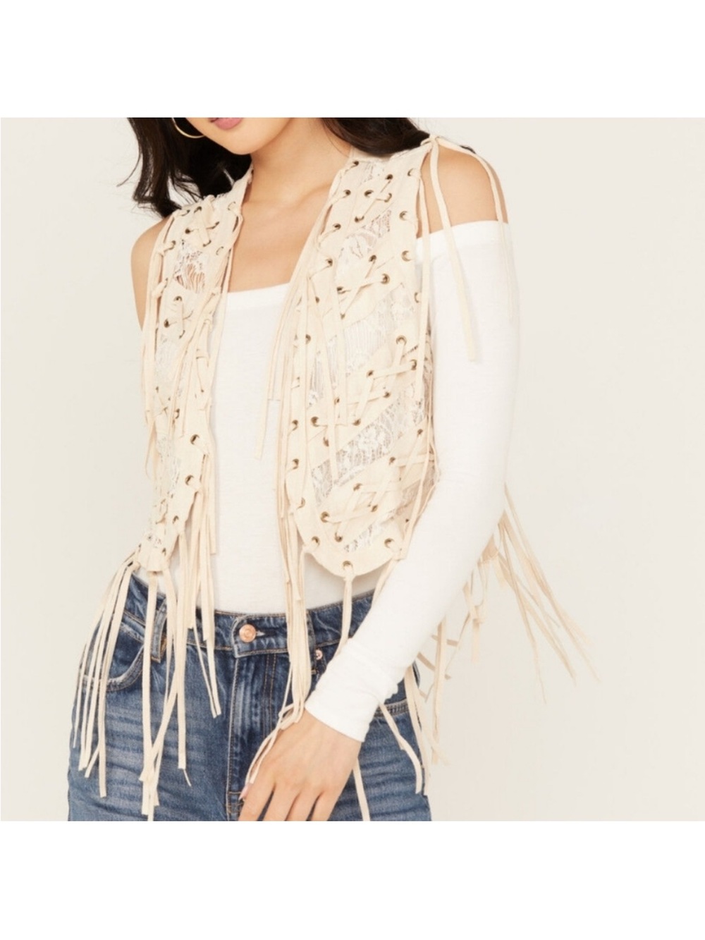 Vocal Women's Braided Lace Fringe Vest size XL